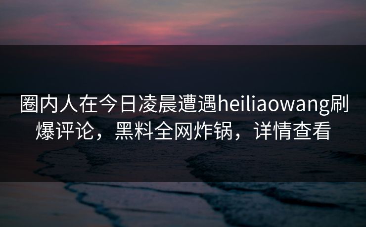 圈内人在今日凌晨遭遇heiliaowang刷爆评论，黑料全网炸锅，详情查看